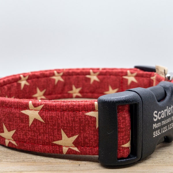 Americana Red Stars Patriotic Collar - Girl or Boy Dog Collar - Fashionable Dog Collar - Ships Fast - Personalization Available - USA made