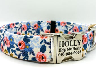 Rifle Paper Co. Floral Dog Collar: Tossed Roses Print, Dog ID, Pet Fashion