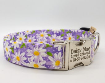 Lavender Dainty Daisy Handcrafted Collar for Girl Dogs - Light Purple, Yellow, White Daisies - Ridiculously Cute Collar for Girl Dogs