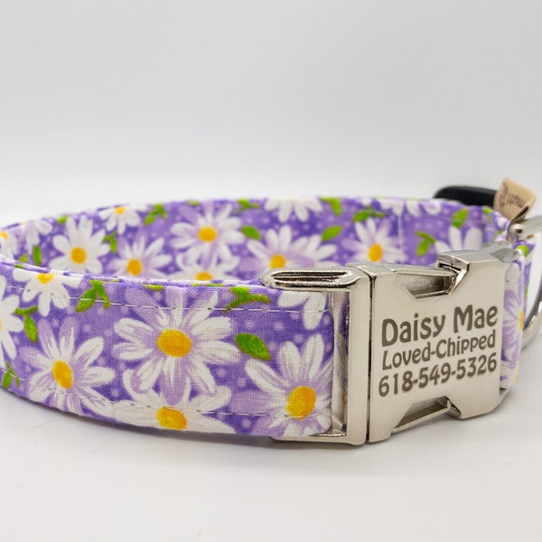 Lavender Dainty Daisy Handcrafted Collar for Girl Dogs - Light Purple, Yellow, White Daisies - Ridiculously Cute Collar for Girl Dogs