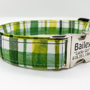 Irish Green Plaid St. Patrick&#39;s Day Dog Collar - Luck of the Irish Dog Collar- Bailey Dog Collar - Personalization Optional - Irish Creme