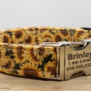 Fields of Gold Sunflower Dog Collar Handcrafted and Personalization is Optional - Made in USA