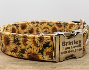 Fields of Gold Sunflower Dog Collar Handcrafted and Personalization is Optional - Made in USA