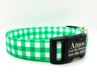 Mint Green Gingham Dog Collar: Handmade Plaid Collar, Trendy Pet Wear, Optional  Personalization