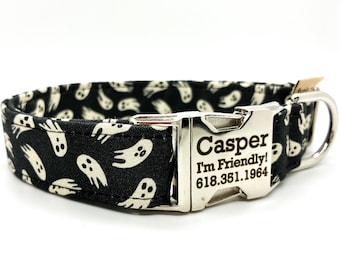 Casper the Ghost Dog Collar - Halloween Collar -Personalized for Identification Metal or Plastic Buckle