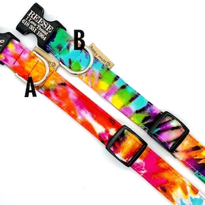 Peace-Love-Tie Dye Dog Collar - &quot;Hippie Nikki&quot; inspired collar - 60&#39;s retro collar Personalization is Optional on Buckle - Made in the USA.
