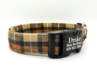 Lumberjack Pumpkin Spice Dog Collar: Woodland Cabin Checks, Handmade Pet Fashion