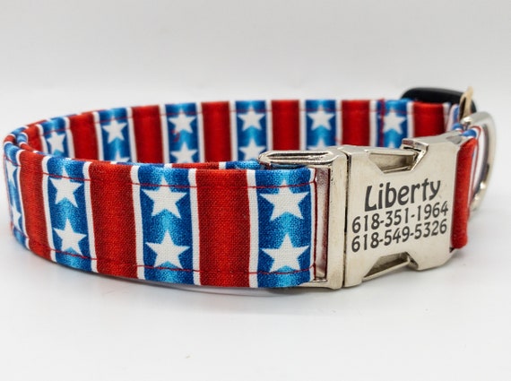 Red White & Blue Patriotic Plaid Dog Collar