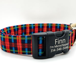 Red Black Blue Plaid Dog Collar - Scottish Style Plaid Collar - Personalization Optional -Boy or Girl Collar Christmas Collar For All Breeds