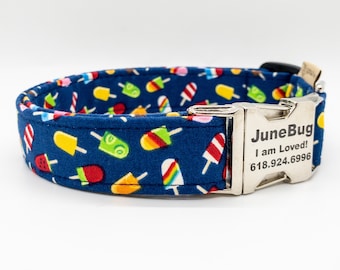 Taste of Summer Collar for Small Medium Large or Extra Large Dog Breeds - Personalization Available - Popsicle Dog Collar - Patriotic Colors