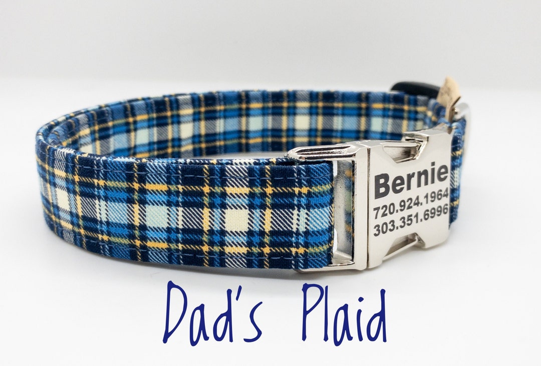 Blue Plaid Dog Collar: Personalized Trendy Collar, Dad's Gift - Etsy