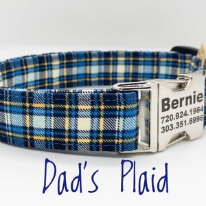 Blue Plaid Dog Collar: Personalized Trendy Collar, Dad's Gift