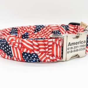 American Flag Dog Collar: Patriotic Red White Blue, Made in USA.