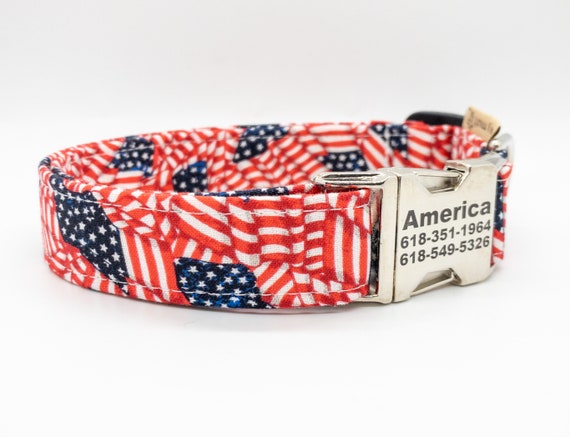 Red White & Blue Patriotic Plaid Dog Collar