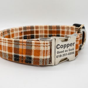 Copper Distressed Lumberjack Woodland Dog Collar - Cabin Lake Camping - Best Seller Dog Collar - Distressed Orange Tan Lumberjack Plaid