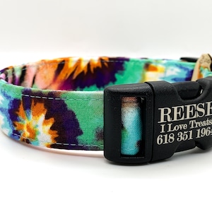 Peace-Love-Tie-Multicolor Tie Dye Dog Collar Personalization is Optional on Buckle  Made in the USA 60&#39;s retro collar Hippie Nikki Inspired