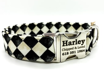 Black and White Harlequin Dog Collar: Trendy Pet Collar, Preppy Pets, Four-Legged Fashion