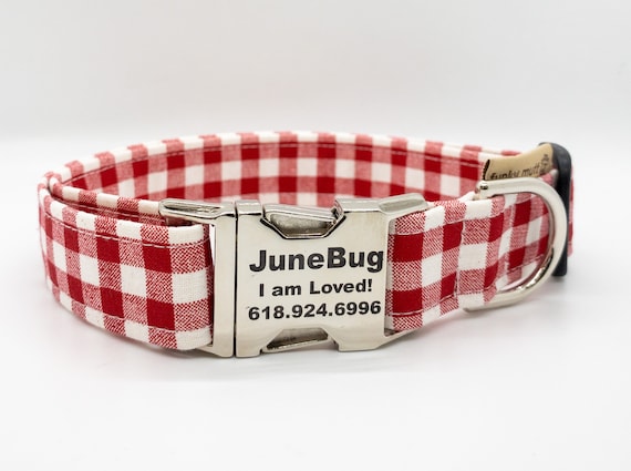 Red and White Gingham Dog Collar Boy or Girl Dog Collar Summer