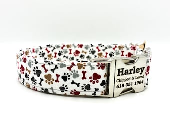 Paw Print and Bone Dog Collar: Pet ID Fashion, Gift for Pet Lovers