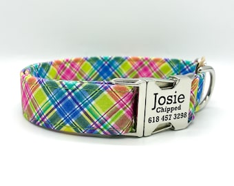 Pastel Plaid Dog Collar: Spring Easter Gift, Metal or Plastic Buckle, Trendy Pet Fashion