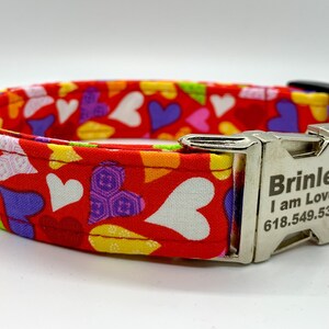 Valentine Hearts Dog Collar - Personalized Engraved Buckle, Ships Fast, Handmade