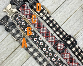 Plaid Dog Collar: Gray, Daisy, Lumberjack - Personalized Pet Collar