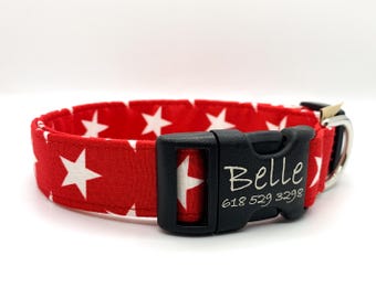 Collar para perro con estrellas patrióticas: rojo, blanco y azul, hecho a mano en EE. UU., ropa de moda para mascotas.