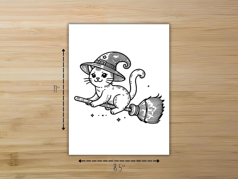 Halloween Witch Cat Coloring Page Printable for Kids and Adults Spooky ...