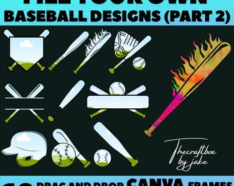 Baseball Leinwandrahmen Bündel Teil 2 | Bearbeitbare Vorlage | Benutzerdefinierte Baseball PNG | Machen Sie Ihre eigenen Sport Clipart | 10 einfache Zieh & Drop-Rahmen