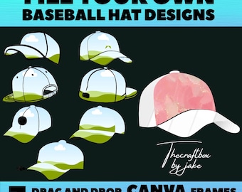 Baseball Cap Canva Frames Bundle, Erstellen Sie Ihre eigene Baseballkappe, Baseball Cap Canva Vorlage, 7 Ziehen und ablegen Rahmen, Sport Hut Clipart