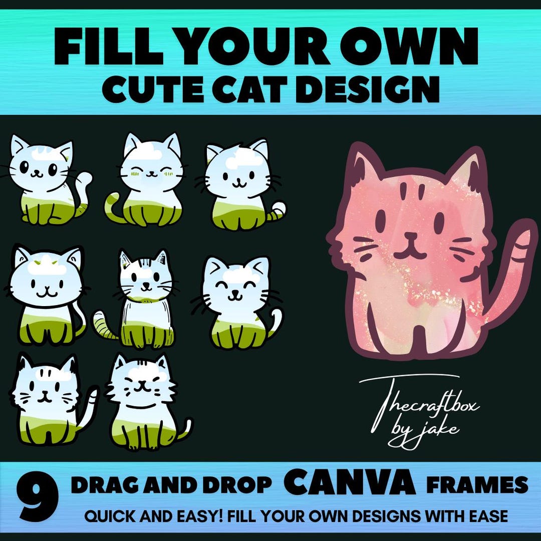 Smartcat Canva Sticker Cute Cat Canva Frames Bundle, 8 Drag & Drop Frames, Make Your Own PNG ...