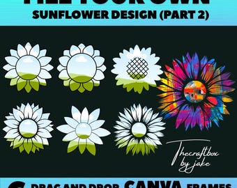 Trendy Sunflower Canva Frame Templates Part 2, DIY Sunflower PNG, 6 Drag and Drop Canva Frames, Sunflower Clipart, Sunflower Sublimation