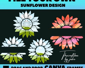 Trendy Sunflower Canva Frame Templates, DIY Sunflower PNG, 3 Drag and Drop Canva Frames, Sunflower Clipart, Sunflower Sublimation