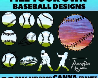 Baseball Leinwandrahmen | Bearbeitbare Vorlage | Benutzerdefinierte Baseball PNG | Machen Sie Ihre eigenen Sport Clipart | 10 einfache Zieh & Drop-Rahmen