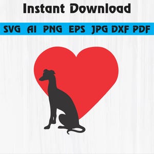 Greyhound Love, Greyhound Heart, Whippet, Levriero italiano SVG, File vettoriale, ESP, PNG, Download immediato