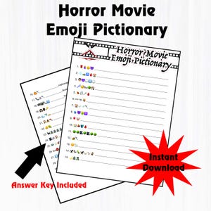 Horror Movie Emoji Pictionary, Halloween Printable Game, Scary Movie Trivia, Scary Movie Game, Halloween Party Game, Printable