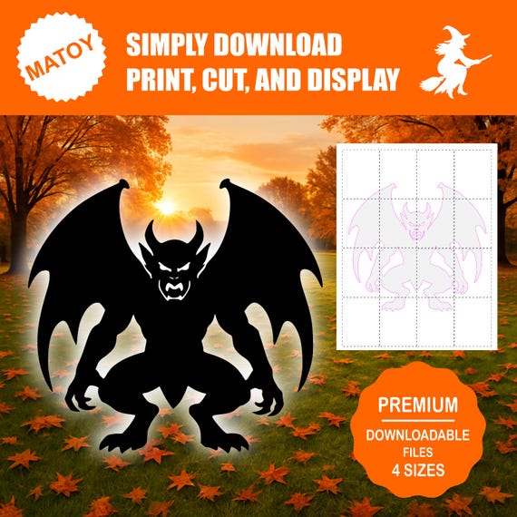 Gargoyle Silhouette Template | Gothic Halloween Decor (digital