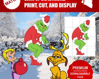 Grinch Stealing Christmas Character Bundle | Printable Life-Size Templates | Full Color Cut Outs Includes Max the Dog and Cindy