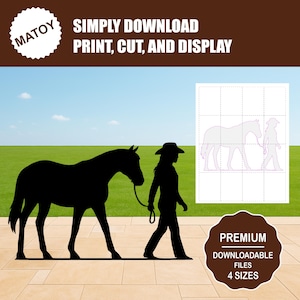 Cowgirl with Horse Party and Wall Decor | Printable Life-Size Silhouette | Trace & Cut Pattern for Yard Art, Garden Ideas and Event Displays