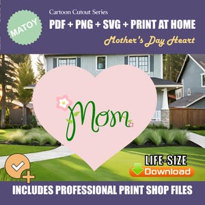 Mother&#39;s Day Heart Yard & Wall Pattern | Full-Color Printable Professional Files | Trace and Cut Stencil | DIY Outdoor Woodworking Decor