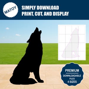 Silhouette de loup hurlant à imprimer | Décoration murale et fête avec loup | Modèle artistique de jardin grandeur nature