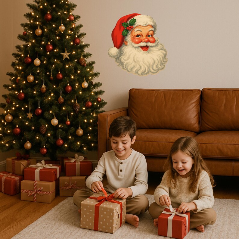 Vintage Santa Head Template Printable Christmas Decor (digital
