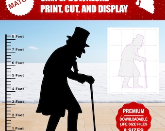 Printbare kerstsilhouet van Scrooge | Ebenezer tuin- en wanddecoratie (digitale download)