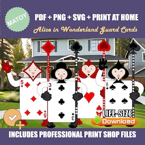 Tarjetas de guardia de Alicia en el País de las Maravillas / Decoraciones de césped imprimibles a tamaño real / Plantillas de carpintería DIY y descarga digital / Éxito de ventas