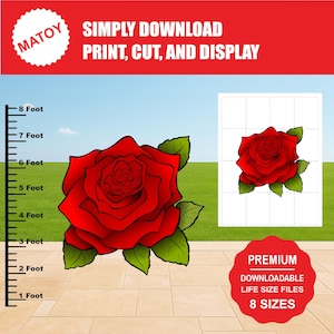 Red Rose Printable Decor | Full Color Rose Wall & Party Art | Romantic Floral Print-At-Home Template