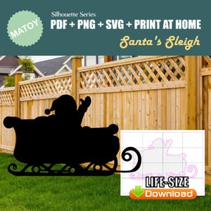 Santa&#39;s Schlitten Weihnachtsfeier und Wanddekoration | Druckbare Lebensgroße Silhouette | Trace & Cut Muster für Yard Art und Event Display