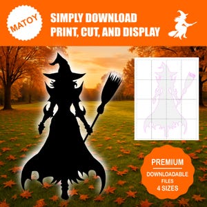 Witch Halloween Party and Wall Decor | Printable Life-Size Silhouette | Trace & Cut Pattern for Yard Art, Garden Ideas and Event Displays