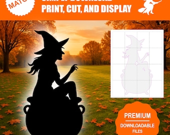 Witch in Cauldron Silhouette | Halloween Yard Art Template (Digital Download)