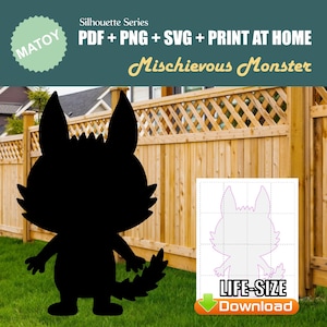 Décoration murale et fête d'Halloween monstre | Silhouette imprimable taille réelle | Motif de traçage et de découpe pour l'art de la cour, des idées de jardin et des présentoirs d'événements