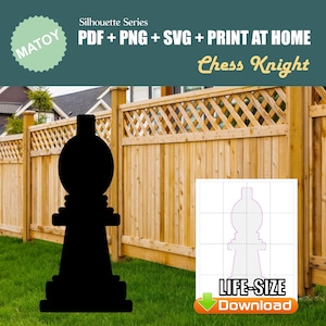 Décoration murale et pièce de chevalier d'échecs | Silhouette imprimable taille réelle | Motif de traçage et de découpe pour l'art de la cour, des idées de jardin et des présentoirs d'événements